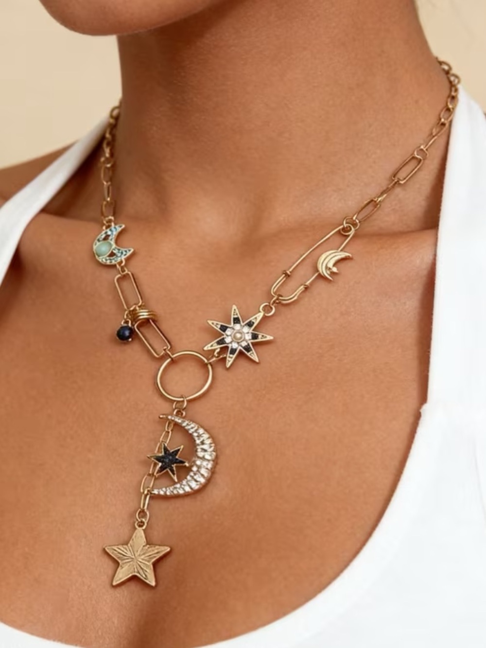 Celestial Charm Necklace - Moon & Star Pendant